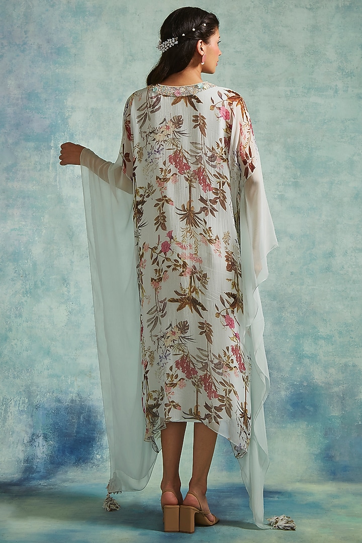 Ice Blue Chiffon Printed Kaftan by Radhika & Raghav at Pernia's Pop Up Shop