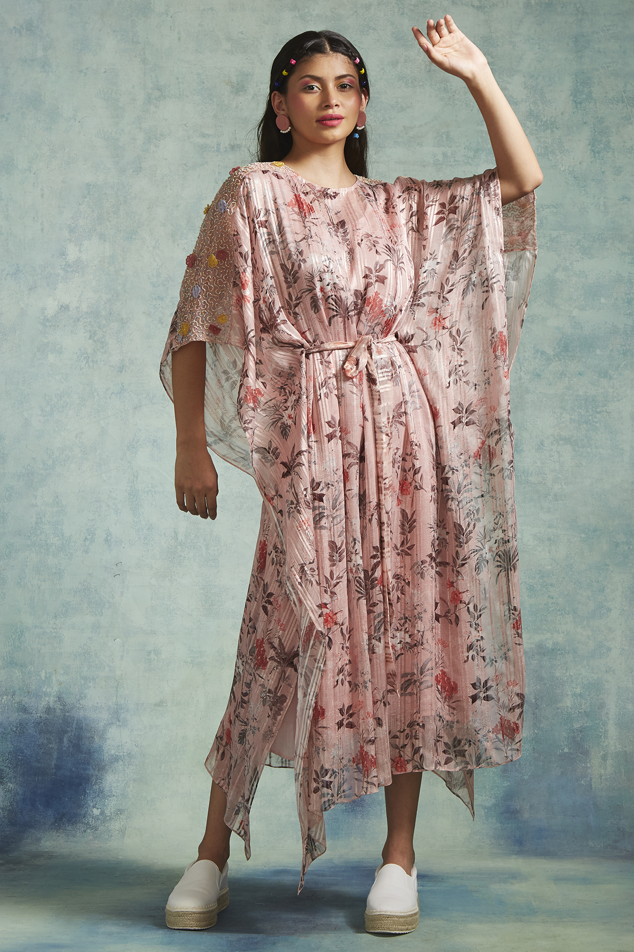 Pink Chiffon Printed Kaftan by Radhika & Raghav at Pernia's Pop Up Shop