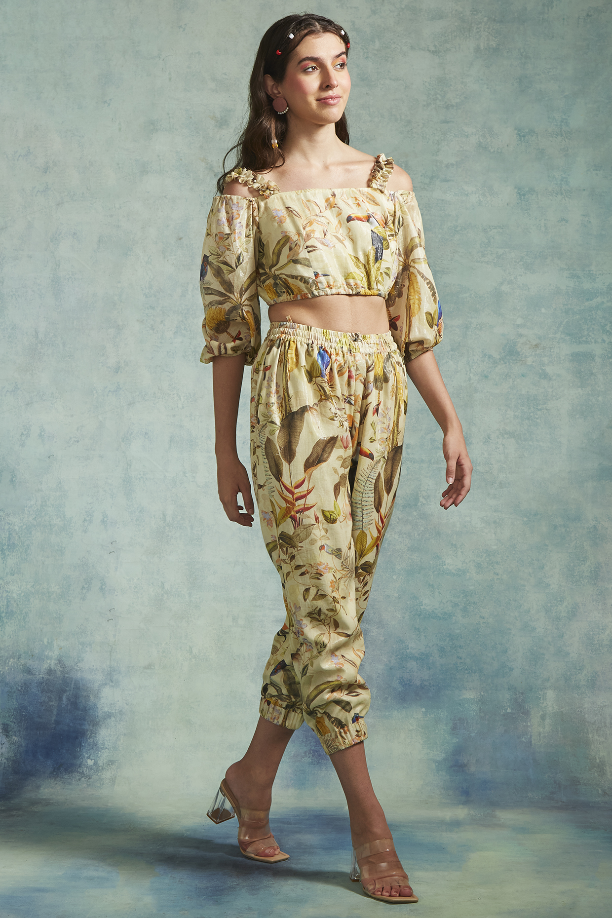 Lemon Cotton Shimmer Printed Co-Ord Set by Radhika & Raghav at Pernia's Pop Up Shop