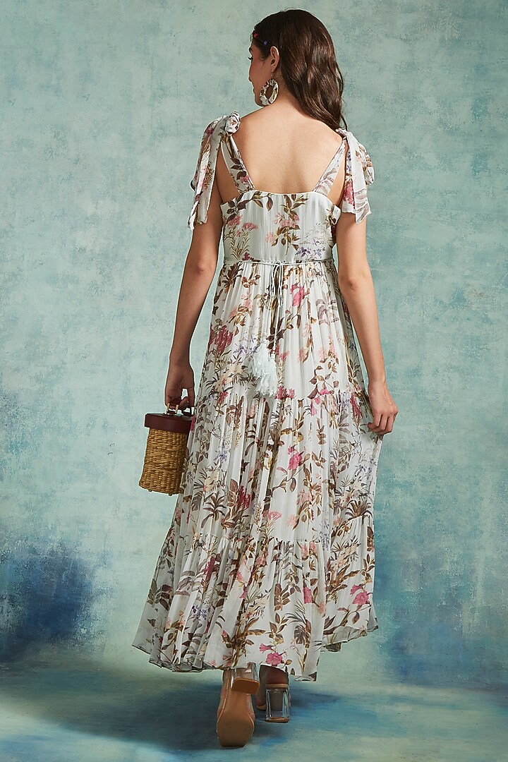 Ice Blue Chiffon Printed Maxi Summer Dress by Radhika & Raghav at Pernia's Pop Up Shop