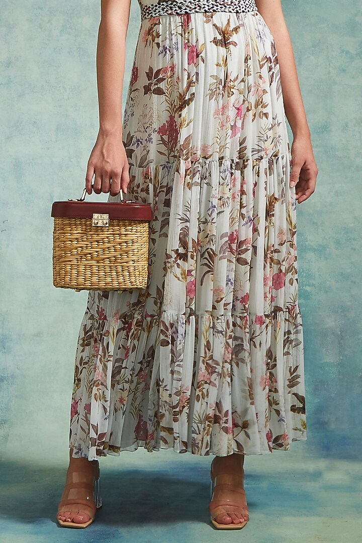 Ice Blue Chiffon Printed Maxi Summer Dress by Radhika & Raghav at Pernia's Pop Up Shop