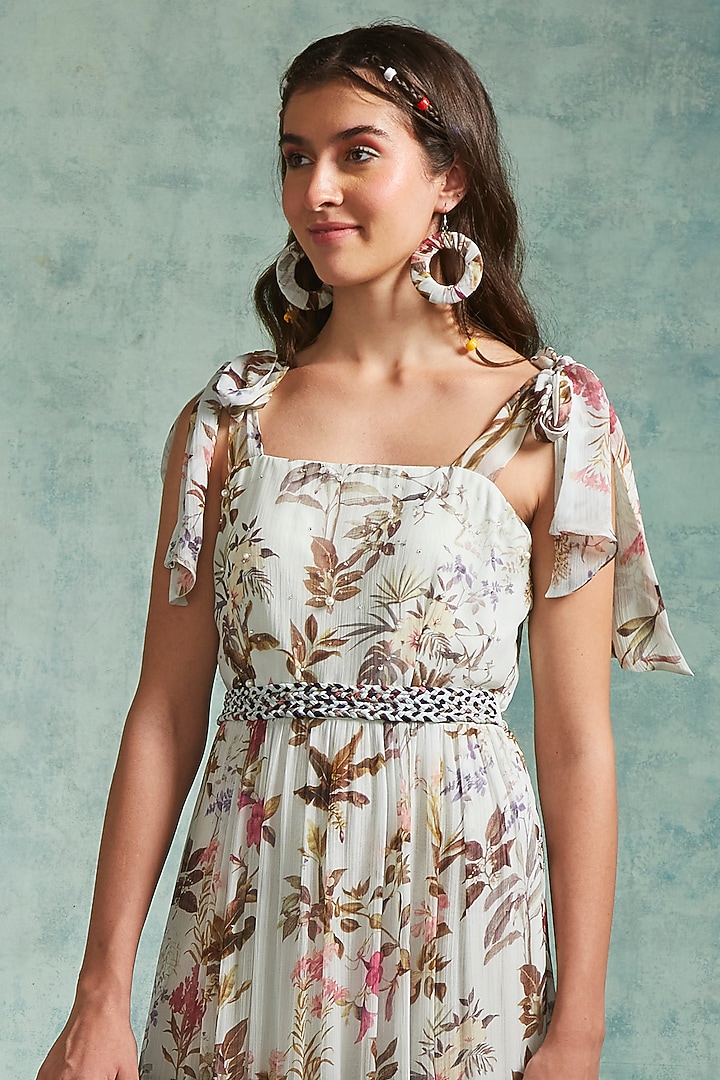 Ice Blue Chiffon Printed Maxi Summer Dress by Radhika & Raghav at Pernia's Pop Up Shop