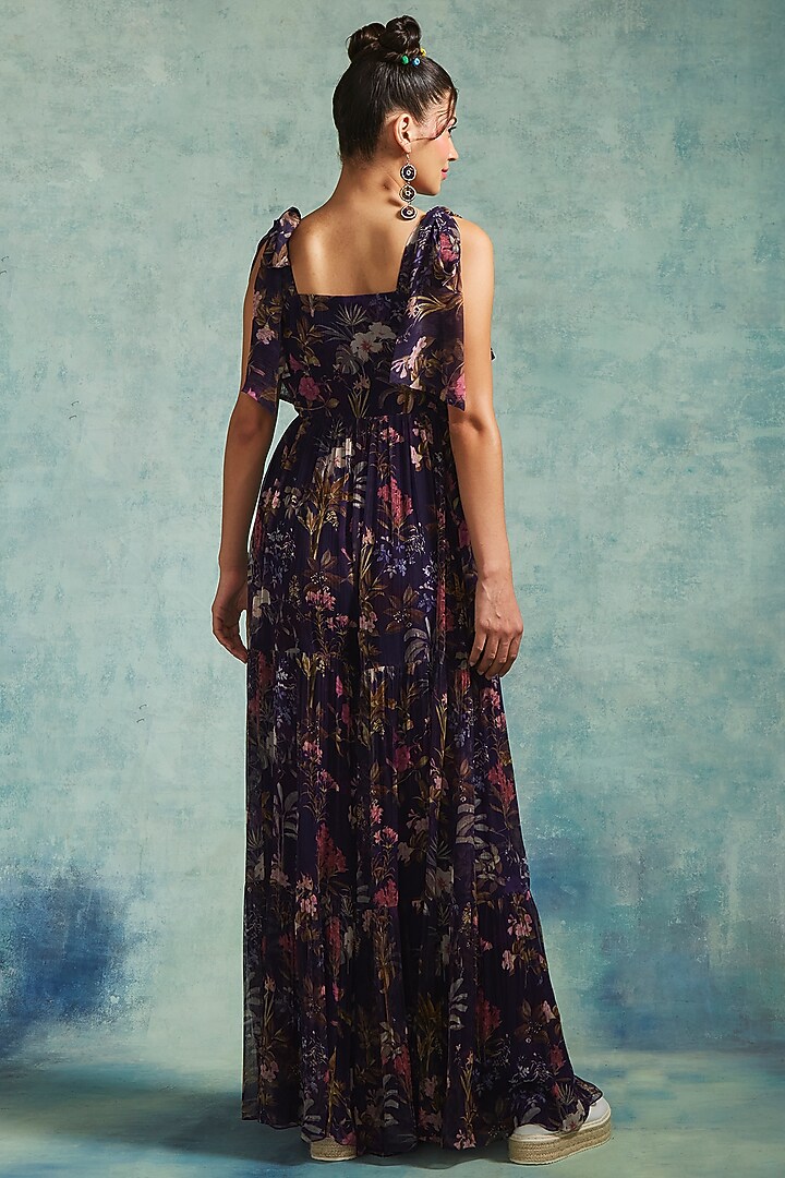 Purple Chiffon Printed Jumpsuit by Radhika & Raghav at Pernia's Pop Up Shop