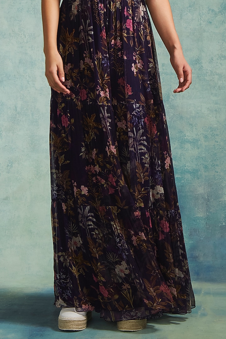Purple Chiffon Printed Jumpsuit by Radhika & Raghav at Pernia's Pop Up Shop