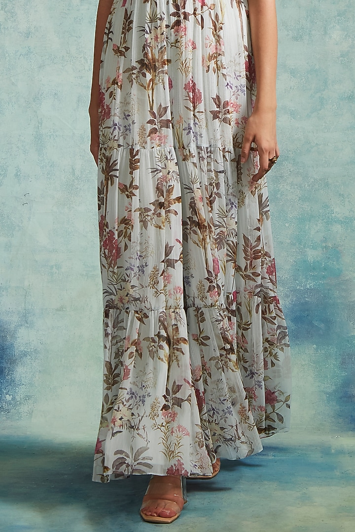 Ice Blue Chiffon Printed Jumpsuit by Radhika & Raghav at Pernia's Pop Up Shop