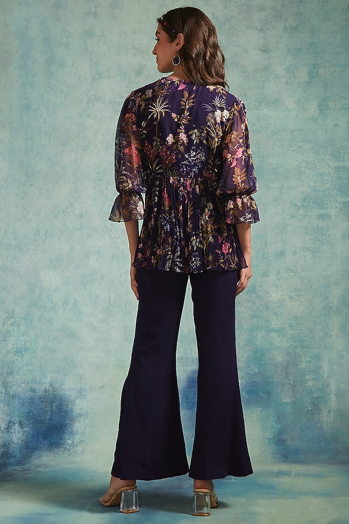 Purple Chiffon Cotton Lycra Printed Jacket Set by Radhika & Raghav at Pernia's Pop Up Shop