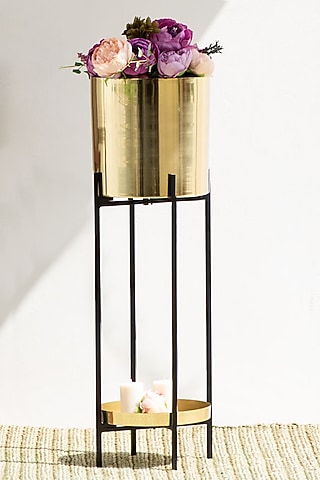 Handmade Shiny Gold & Black Iron Planter by The Decor Remedy