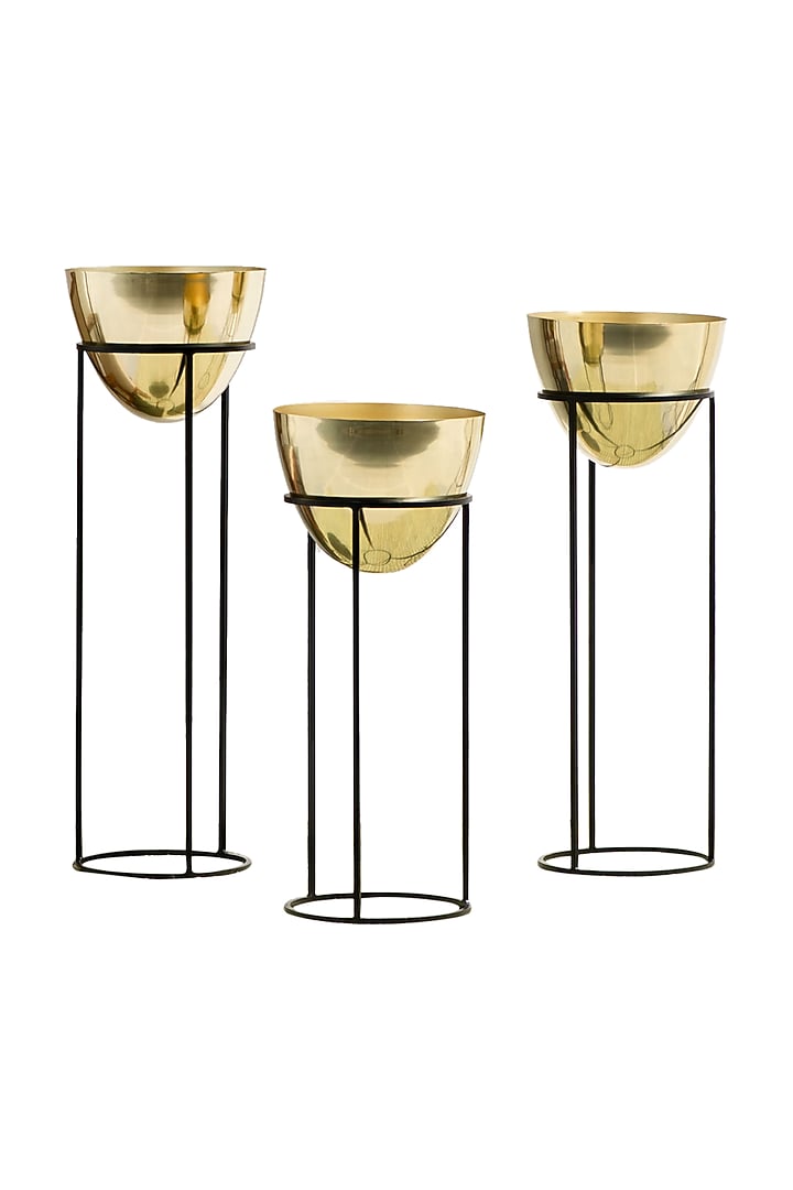 Handmade Shiny Gold & Black Ovate Iron Planter (Set Of 3) by The Decor Remedy at Pernia's Pop Up Shop