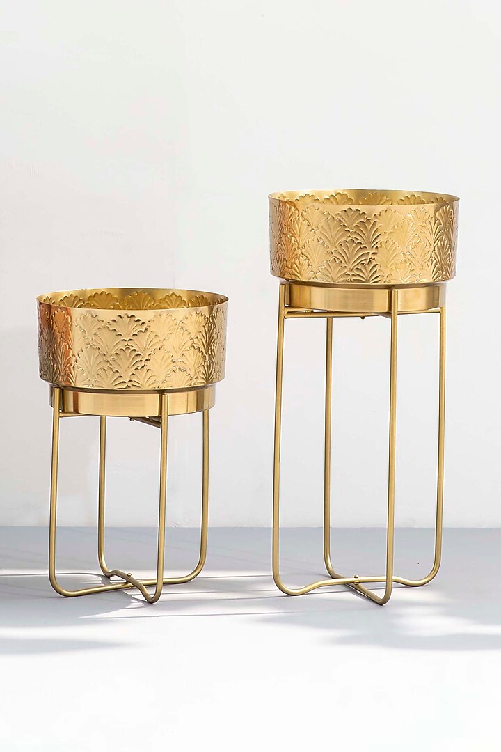Yellow Gold Planters (Set of 2) by The Decor Remedy at Pernia's Pop Up Shop