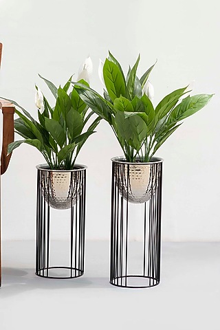 Shiny Metal Silver Planters (Set of 2) by The Decor Remedy