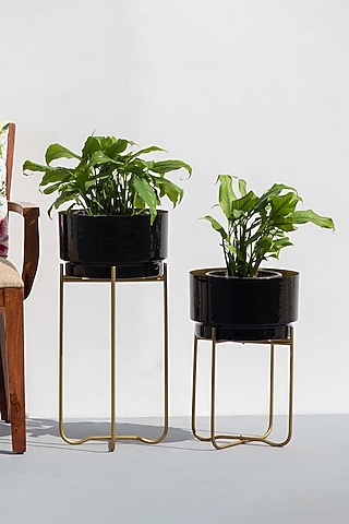 Black Enameled Planters (Set of 2) by The Decor Remedy