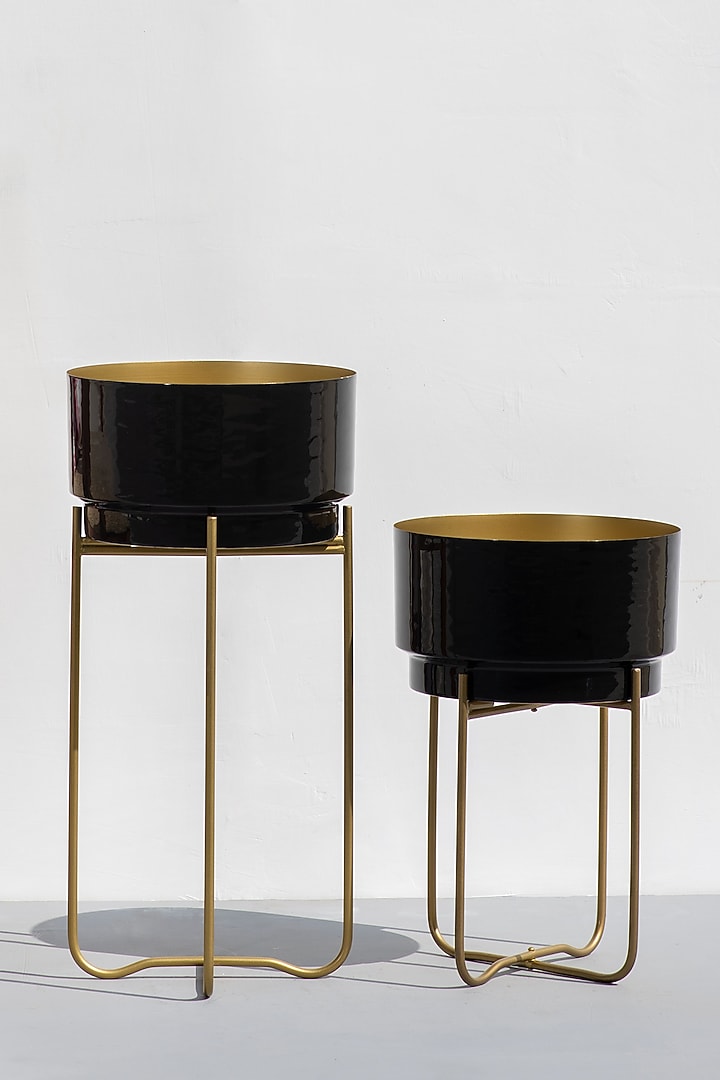 Black Enameled Planters (Set of 2) by The Decor Remedy at Pernia's Pop Up Shop