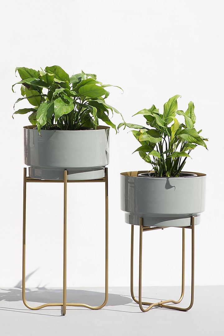 Grey Enemeled Planters (Set of 2) by The Decor Remedy