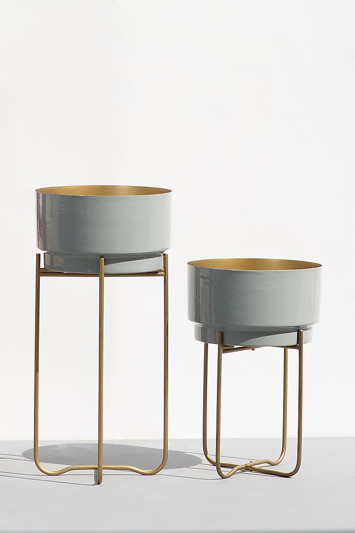 Grey Enemeled Planters (Set of 2) by The Decor Remedy at Pernia's Pop Up Shop