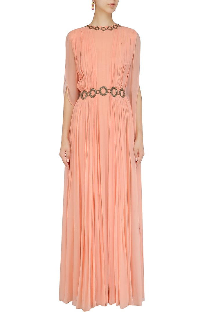Sunset Peach Two side winged sleeve gown available only at Pernia's Pop Up Shop.