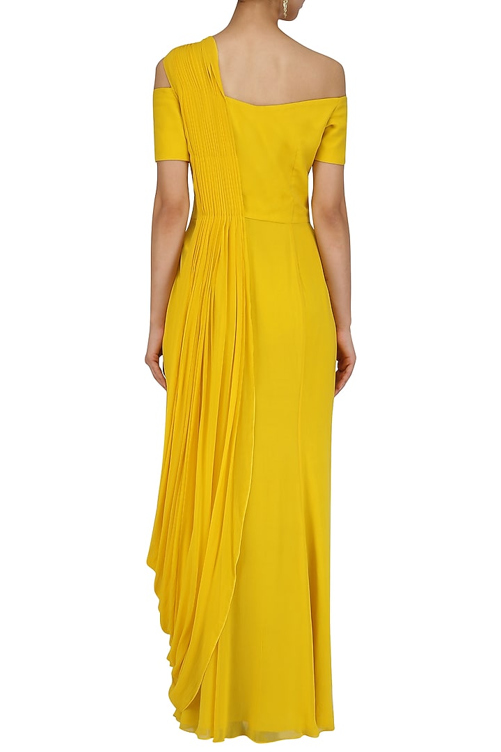 Canary Yellow Floral Cold shoulder Gown available only at Pernia's Pop Up Shop.