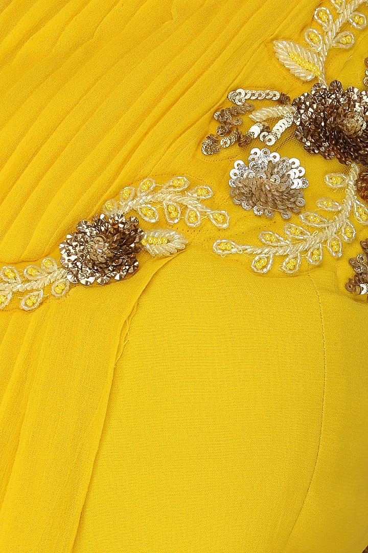 Canary Yellow Floral Cold shoulder Gown available only at Pernia's Pop Up Shop.