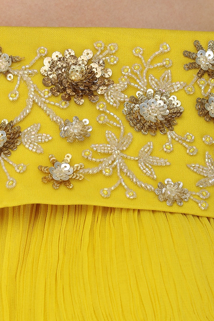 Canary Yellow Off shoulder Peplum And Skirt Set available only at Pernia's Pop Up Shop.