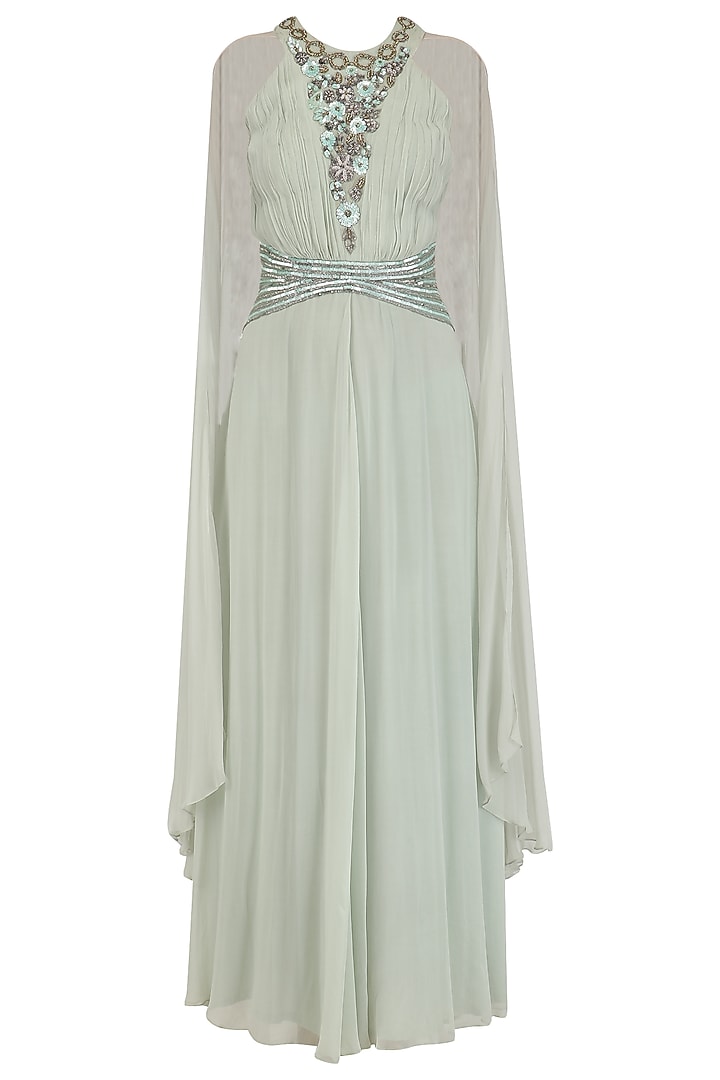 Sage Green Winged Sleeves Belted Gown available only at Pernia's Pop Up Shop.