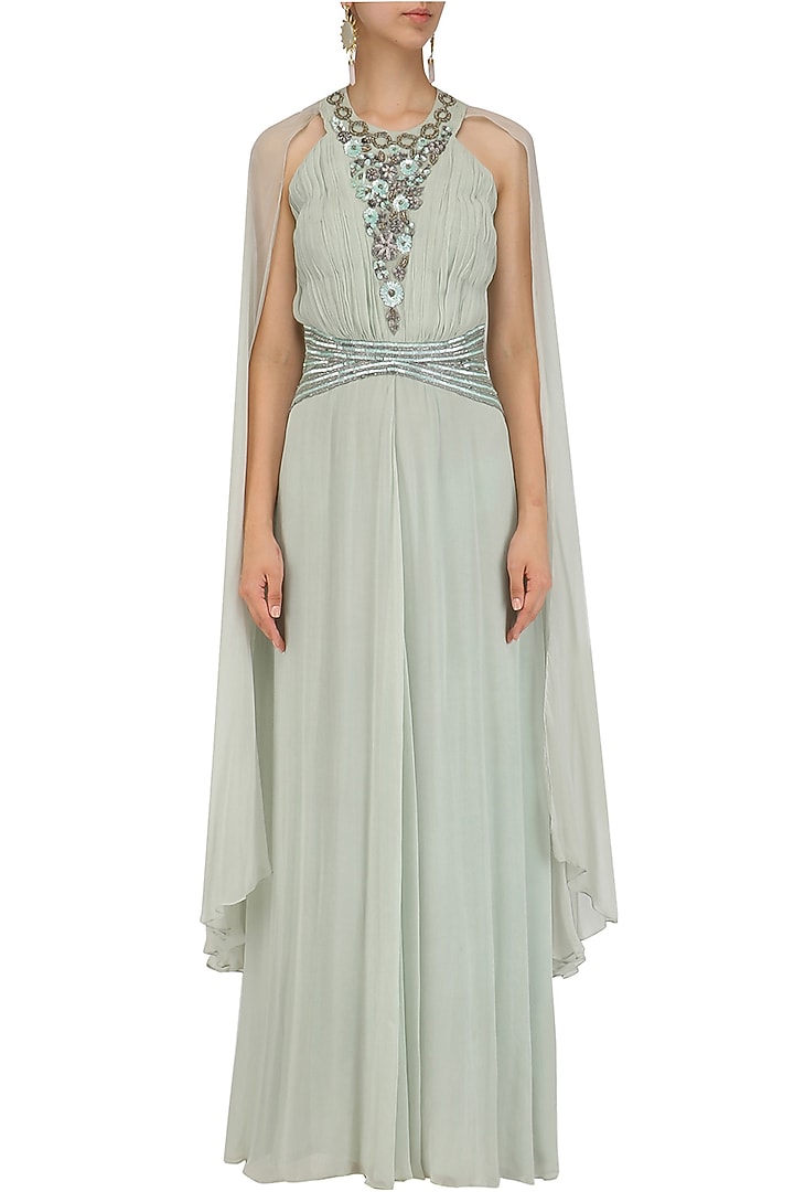 Sage Green Winged Sleeves Belted Gown available only at Pernia's Pop Up Shop.