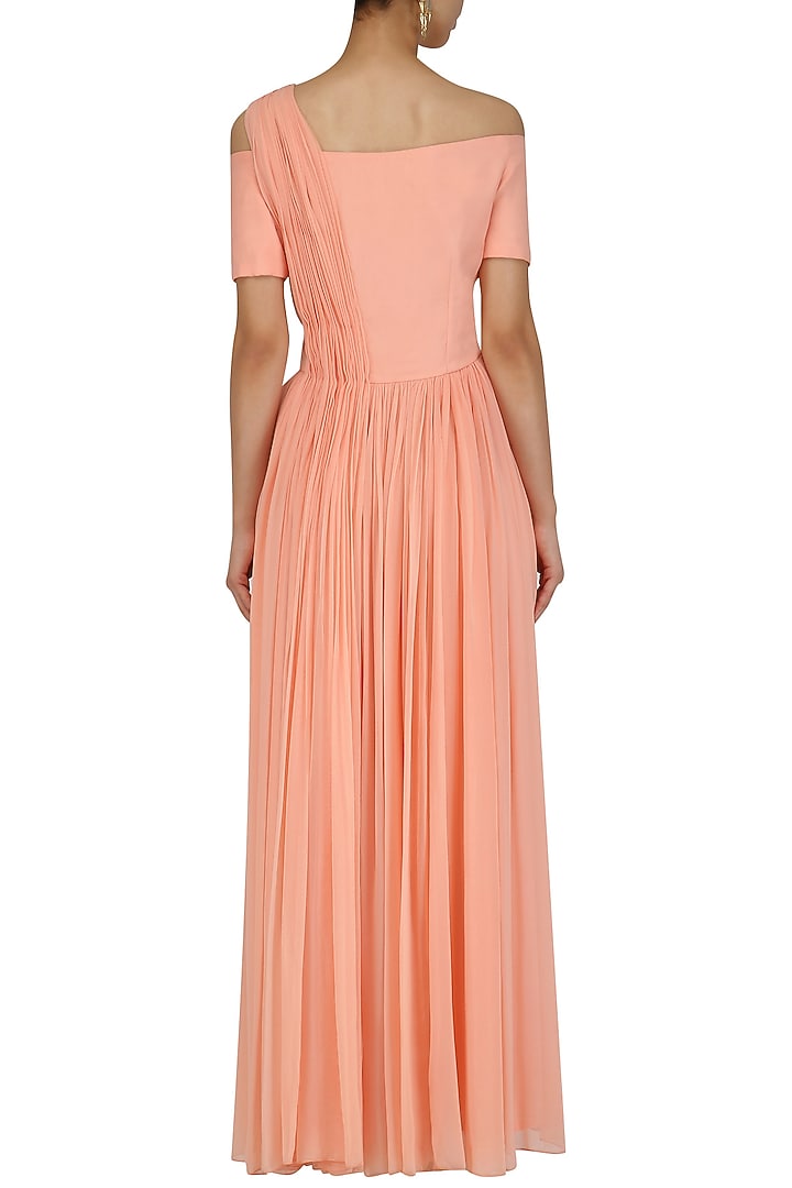 Sunset Peach Off Shoulder Floral Embroidered Gown available only at Pernia's Pop Up Shop.
