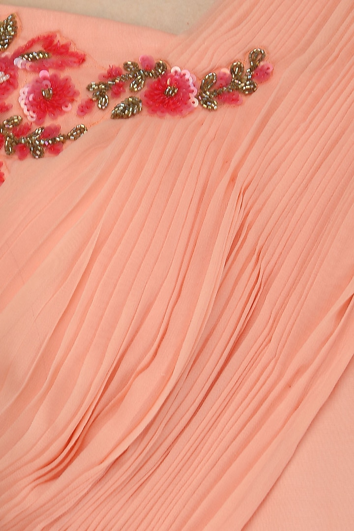 Sunset Peach Off Shoulder Floral Embroidered Gown available only at Pernia's Pop Up Shop.