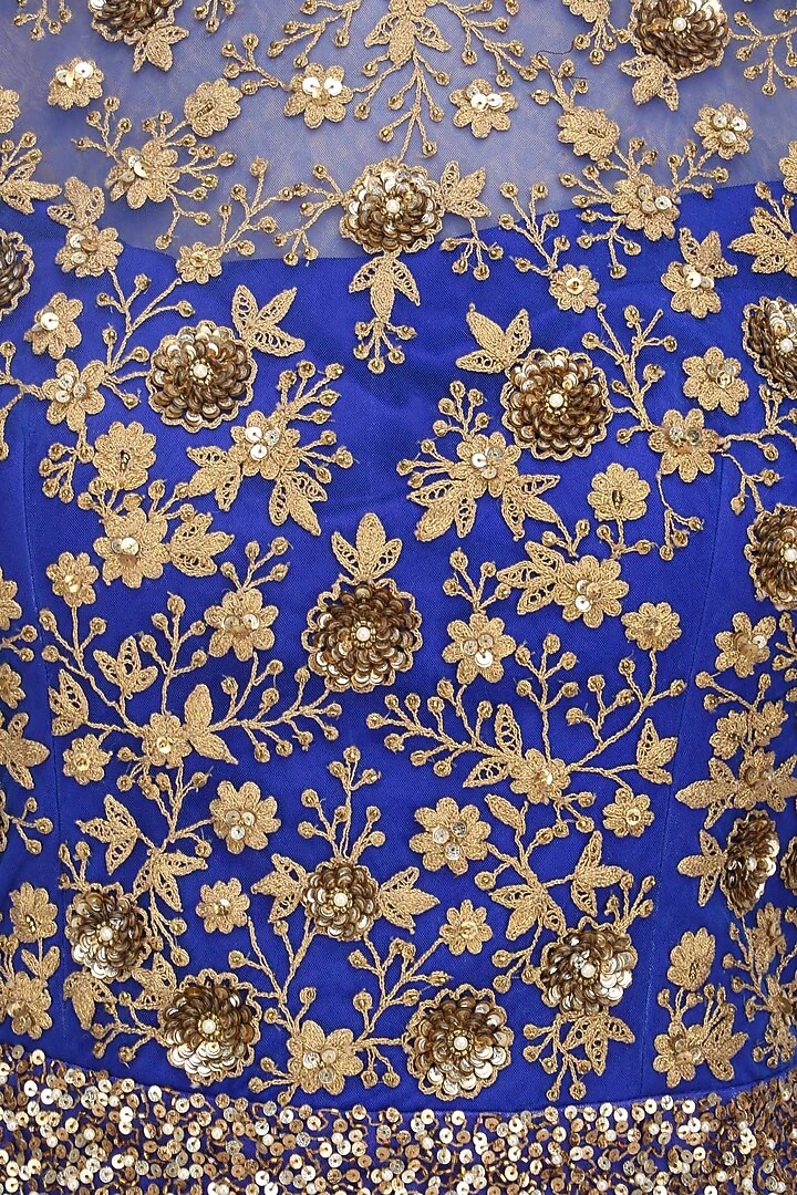 Indigo blue embroidered floor length gown available only at Pernia's Pop Up Shop.