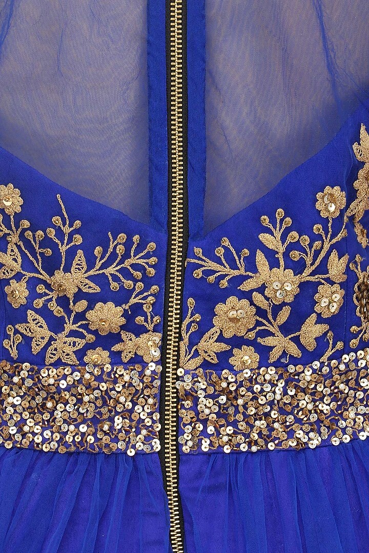 Indigo blue embroidered floor length gown available only at Pernia's Pop Up Shop.