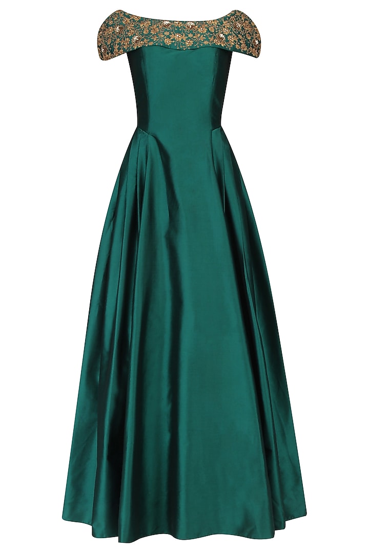 Teal off shoulder gown dori work gown available only at Pernia's Pop Up Shop.