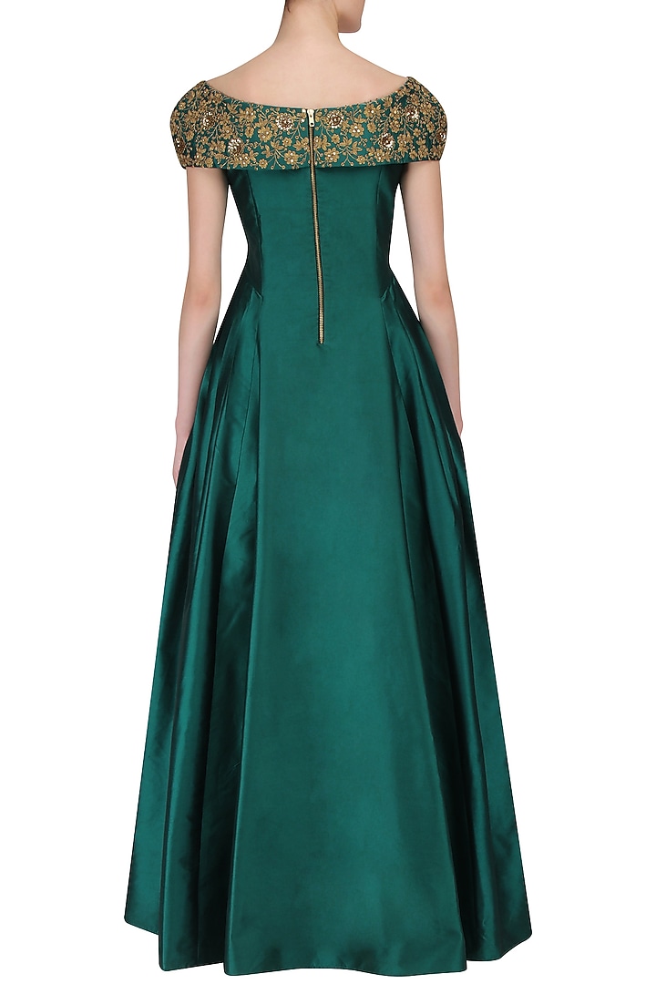 Teal off shoulder gown dori work gown available only at Pernia's Pop Up Shop.