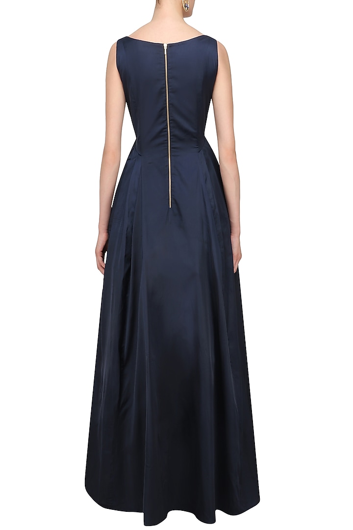 Navy blue tone on tone floral embroidered flared gown available only at Pernia's Pop Up Shop.