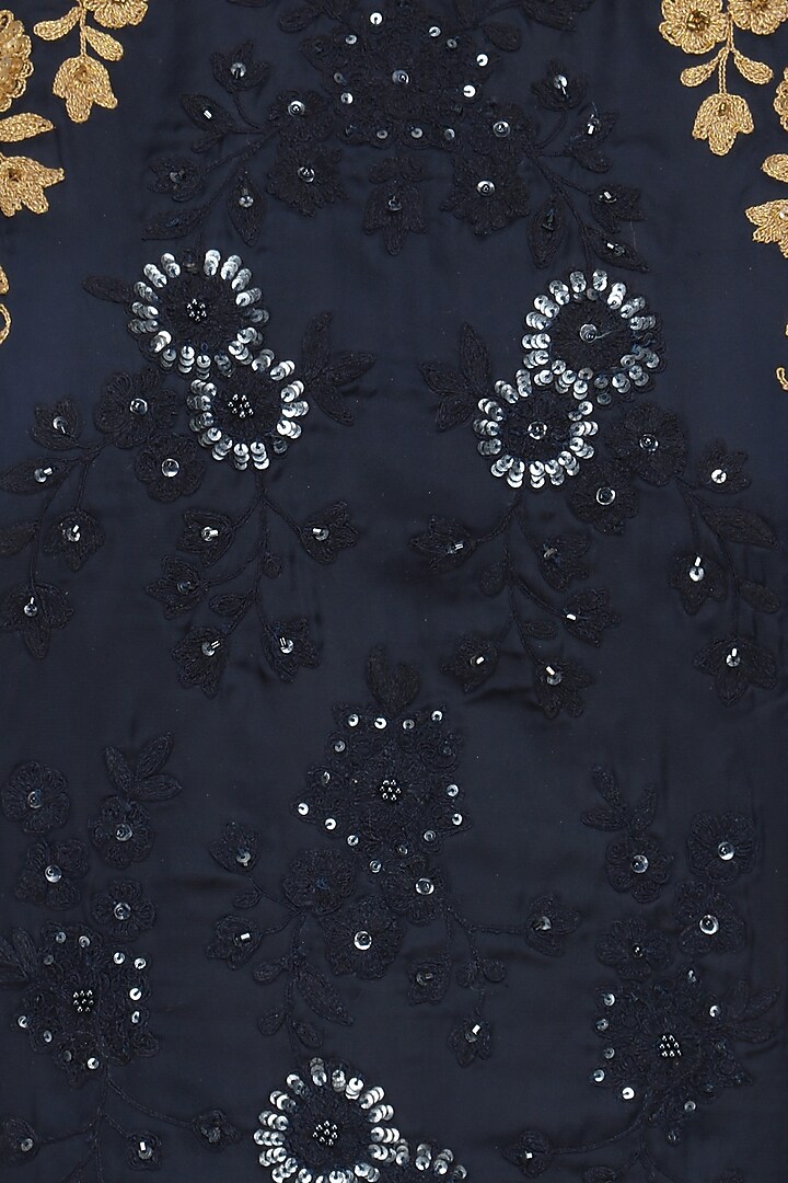Navy blue tone on tone floral embroidered flared gown available only at Pernia's Pop Up Shop.