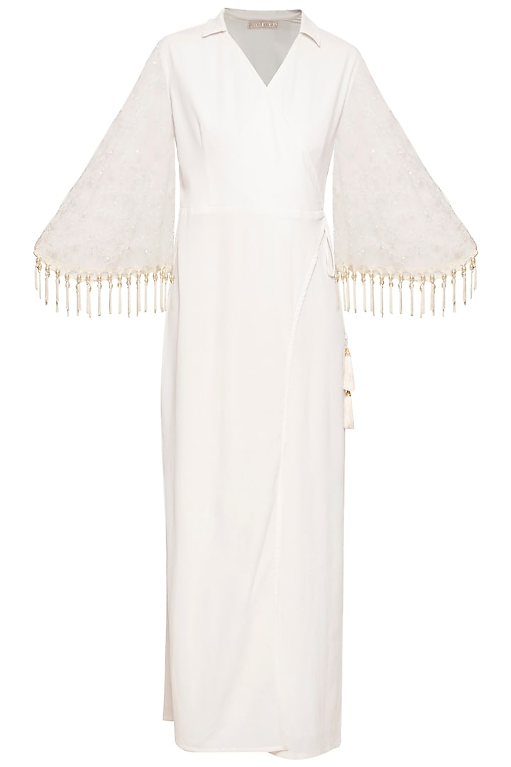 Ivory embroidered fringe jumpsuit by Ridhi Arora