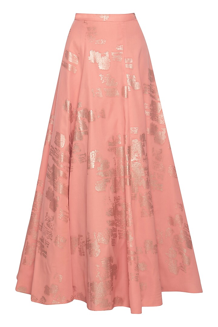 Peach embroidered crop top with skirt by Ridhi Arora at Pernia's Pop Up Shop