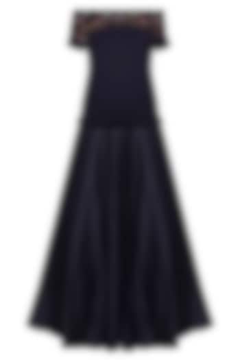 Navy blue embroidered cape with skirt by Ridhi Arora