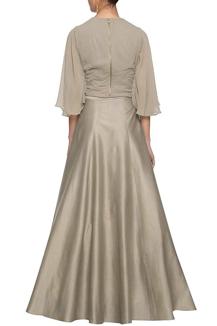 Grey gold embroidered crop top with skirt by Ridhi Arora at Pernia's Pop Up Shop