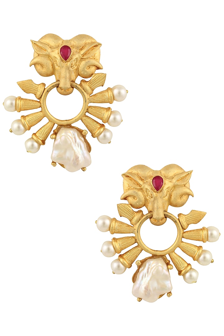 Rohita And Deepa Presents Gold Finish Rams Head Earrings Available Only