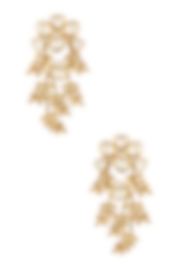 Gold Finish Kundan Crystal Leaf Motif Earrings by Rohita and Deepa