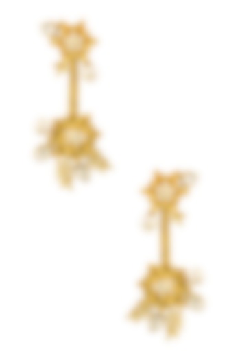 Gold Finish Leaf Motif Earrings by Rohita and Deepa
