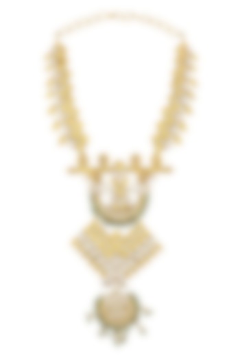 Gold Finish Stamping Work Necklace by Rohita and Deepa