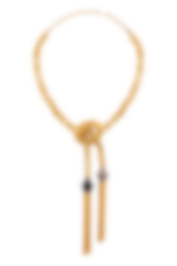 Gold Finish Cubic Zircon Detailing Tassel Necklace by Rohita and Deepa