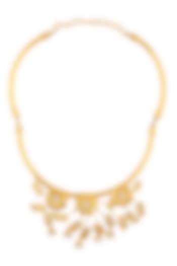 Gold Finish Baby Pearl Details Floral Motif Necklace by Rohita and Deepa