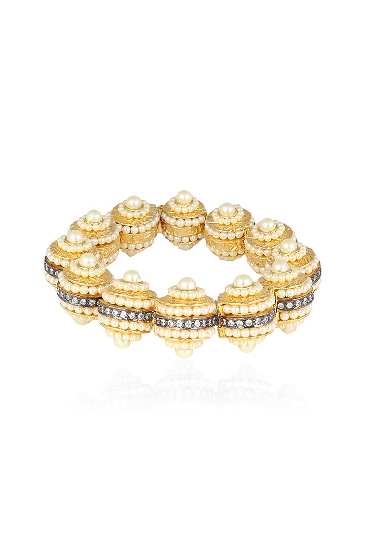 Rohita & Deepa presents Matte gold finish baby pearls and cubic zircon dome Bracelet available only at Pernia's Pop Up Shop.