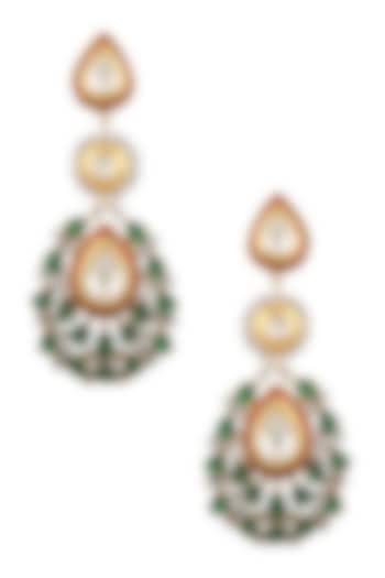 Matte Gold Finish Green Onyx and Kundan Crystal Earrings by Rohita and Deepa