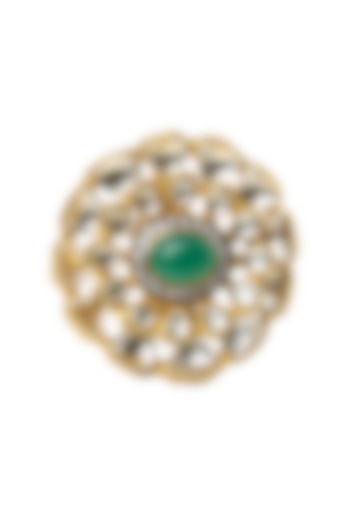 Gold Plated Finger Green Onyx Ring by Rohita and Deepa