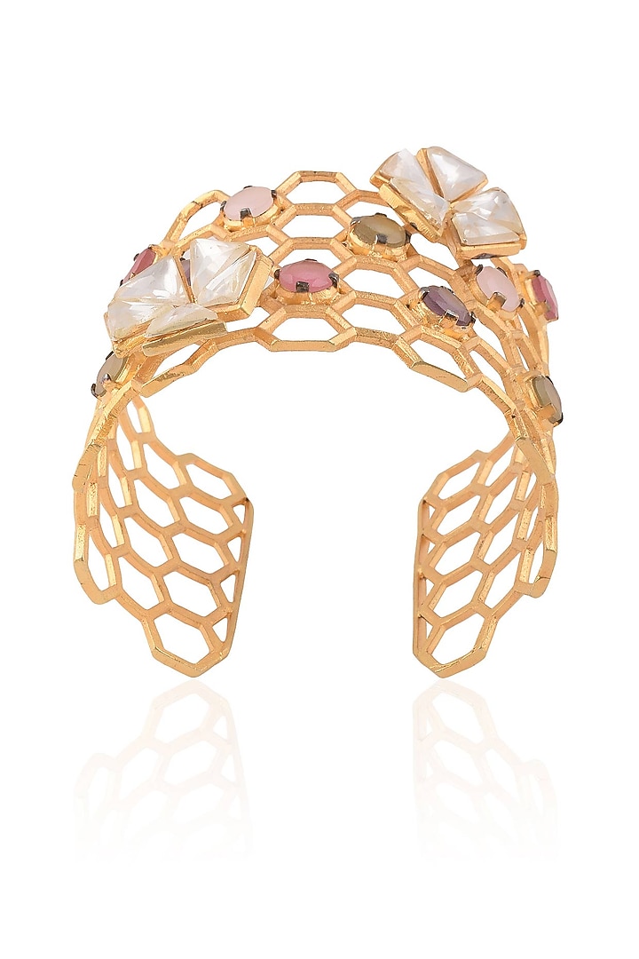 Rohita and Deepa presents Gold matte finish honey comb weave cuff available only at Pernia's Pop Up Shop.
