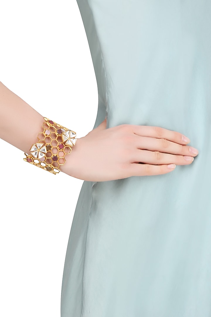 Rohita and Deepa presents Gold matte finish honey comb weave cuff available only at Pernia's Pop Up Shop.