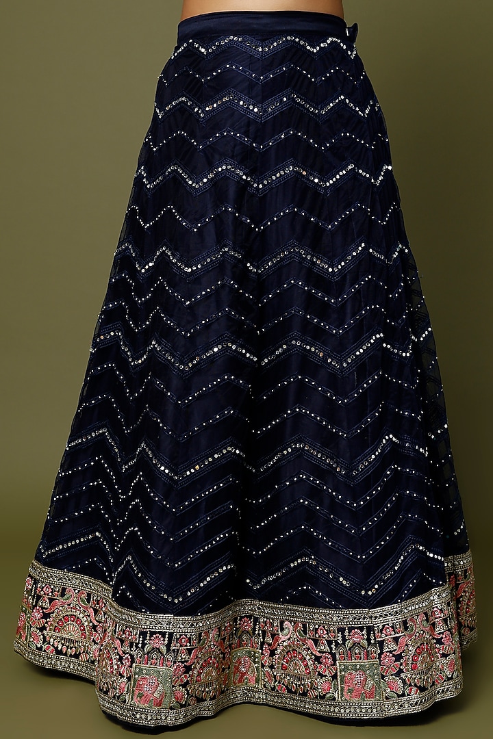 Navy Blue Embroidered Lehenga Set by REDPINE DESIGNS at Pernia's Pop Up Shop