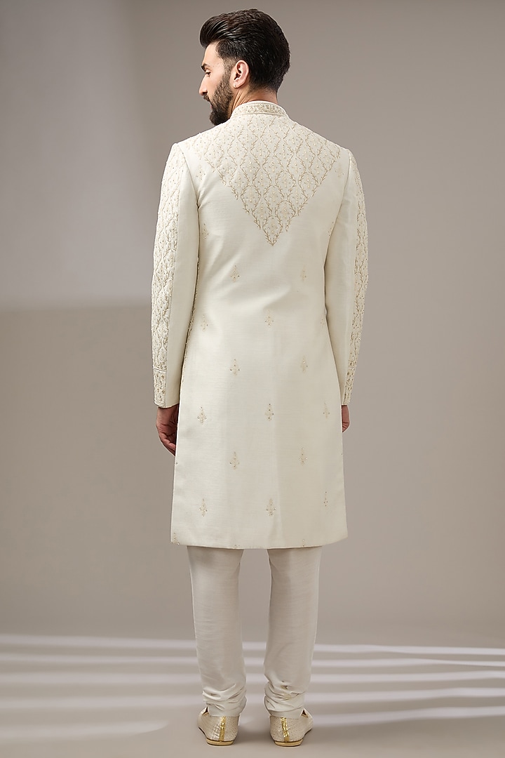 Ivory Silk Dori Work Wedding Sherwani Set by RE CHANNEL at Pernia's Pop Up Shop