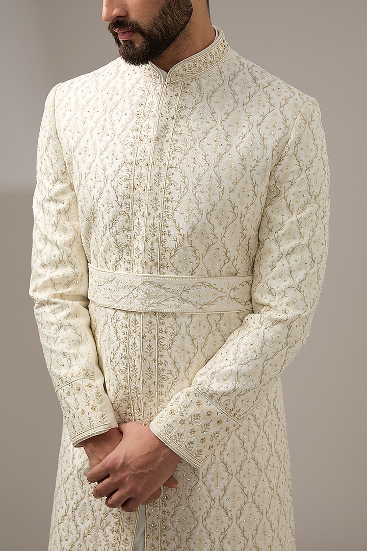 Ivory Silk Dori Work Wedding Sherwani Set by RE CHANNEL at Pernia's Pop Up Shop